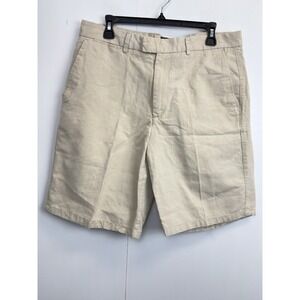 Tasso Elba Island Chino Shorts Men's Waist 34 Khaki Beige Linen Cotton Blend 10"